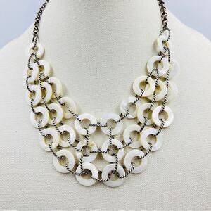 Premier Designs Mother of Pearl Shell Bib Statement Necklace Boho Hippie Beach